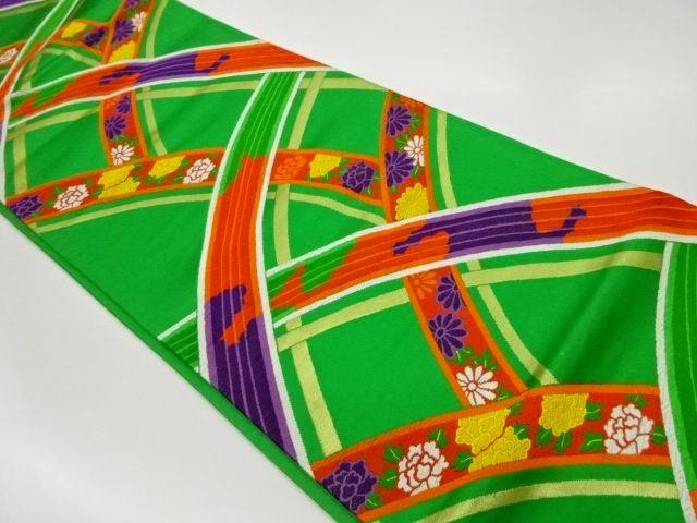 JAPANESE KIMONO / VINTAGE FUKURO OBI / WOVEN FLOWERS & CLOUD